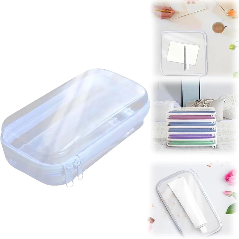 Transparent PVC Hard Plastic Travel Storage Box Waterproof Zipper Pouch For Toys Small Items Organizer Makeup Bag Cosmetic Case