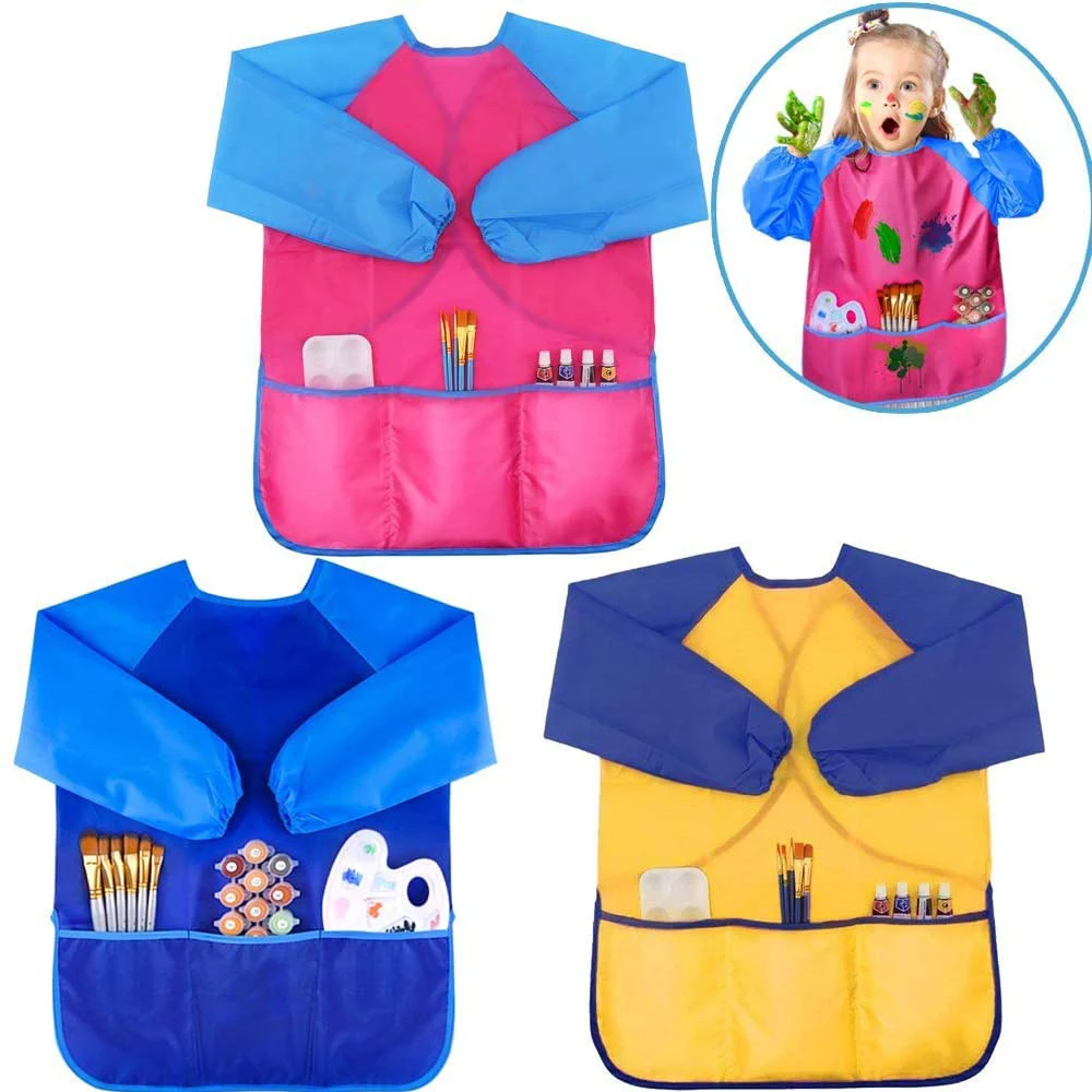 Children Apron Drawing Nylon Bib Toddler Long Sleeve Baby Bibs Waterproof Painting Kids Drawing Coat for Children Birthday Gift