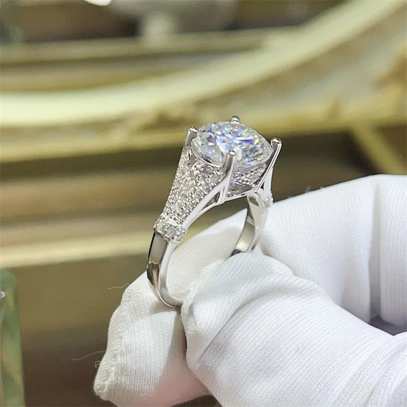 Gift Box Moissanite PT950 Platinum 3 Carat Lace Bull Head Ring for Women, premium packaged jewelry for romantic gifts