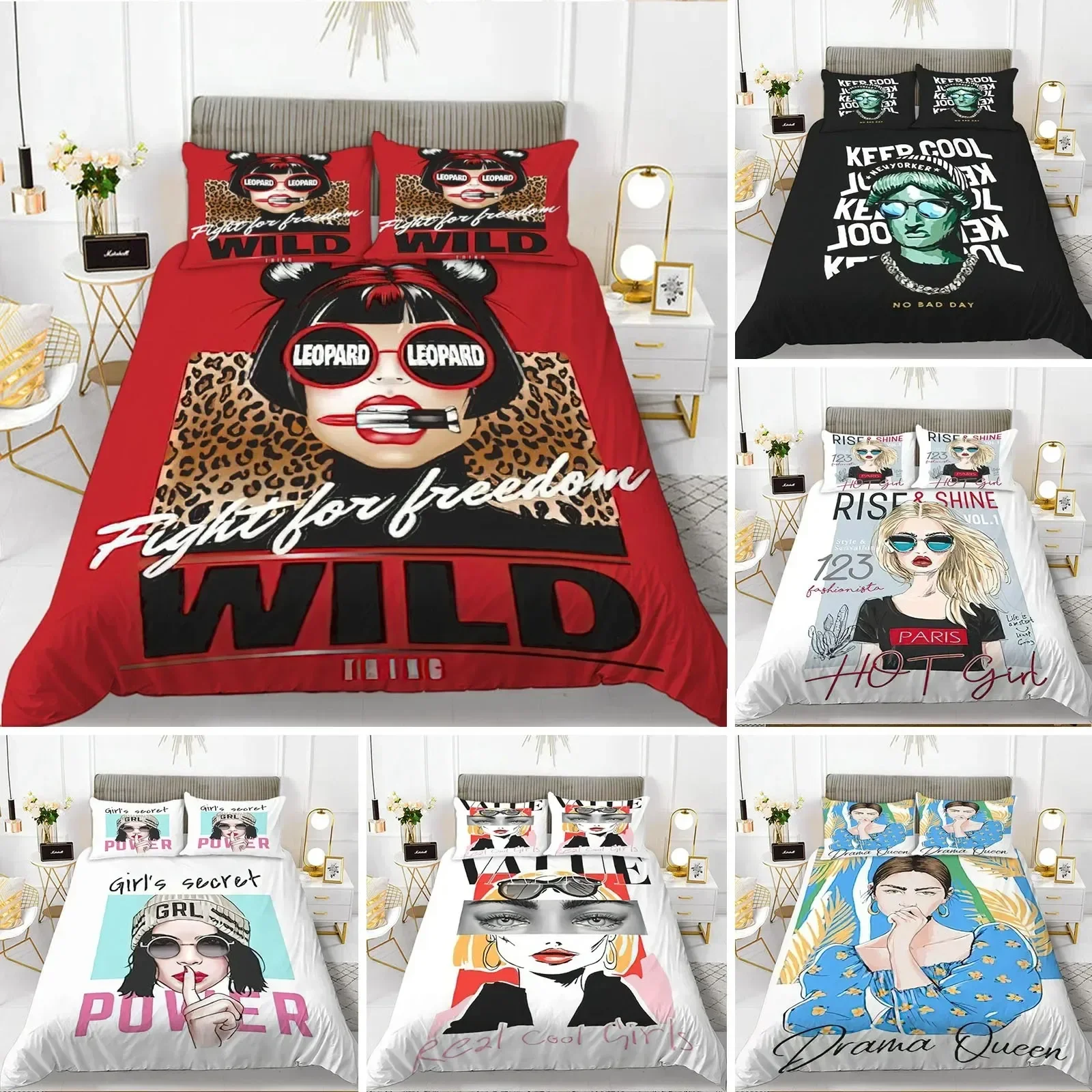 

Fashion Girl King Queen Duvet Cover European and American Modern Trend Girly Bedding Set for Teens Polyester Quilt Cover