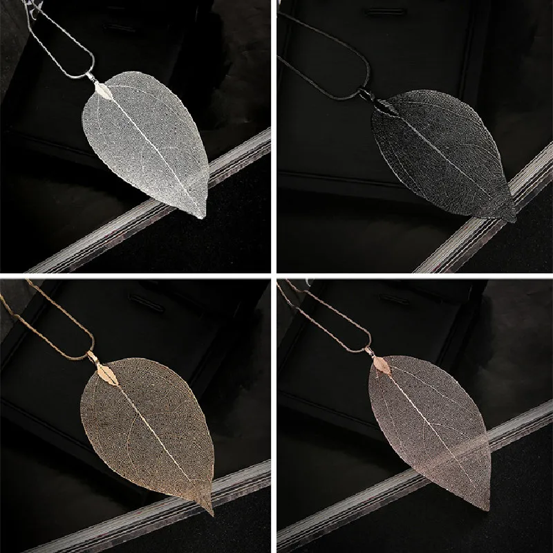Silver Color Simple Punk Leaves p\Pendant Long Style Necklace For Women Girl Trendy Fashion Exquisite Jewelry Accessories Gifts