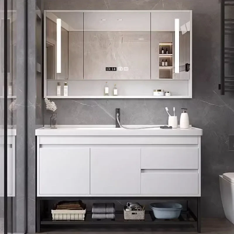 Minimalist Bathroom Cabinet Combination Washbasin Modern Bathroom Rock Panel Integrated Basin Mobile Bagno Home Furniture