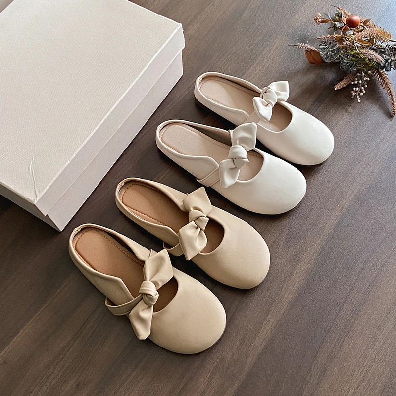 รองเท้าแตะสตรีแบบสวม หัวมน ผูก - Women Shoes Mules บทวิจารณ์และราคา