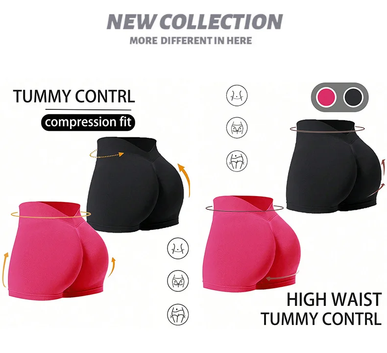 Damen Sommer V-Taille Yoga-Shorts Modische und Sexy Laufhose Fitness-Hose Hochelastische Hüftliftende Sportshorts – Detail 14