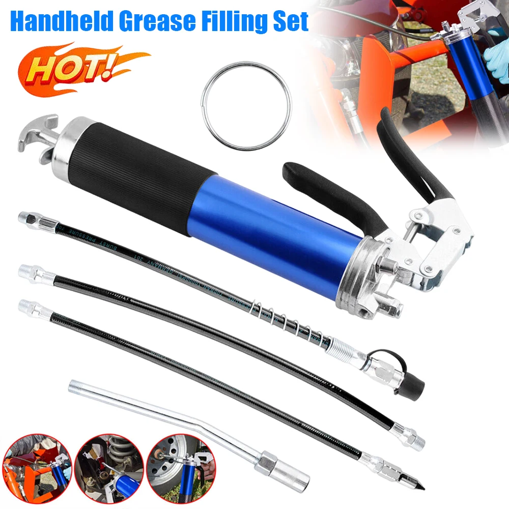 Greasing Injection Pistol 400CC Grip Grease Gun Set Aluminum Alloy Handheld Grease Filling 6000-7000PSI With Flexible Hose 2024