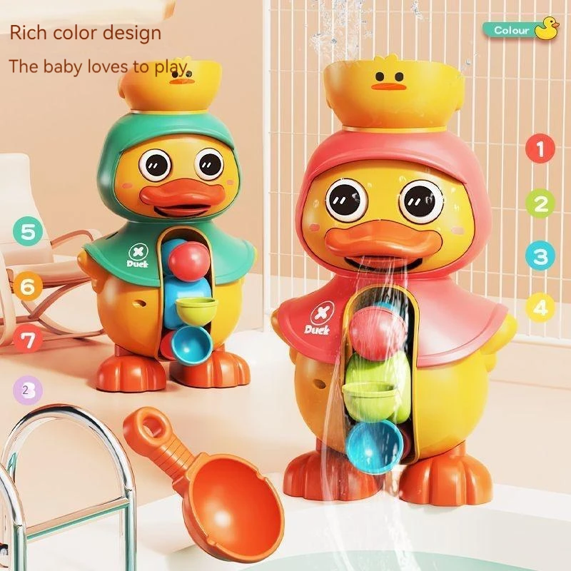 Cute Duck Rotary Water Wheel Children's Bathroom Bath Play Windmill With Spoon Suction Cup Baby Bath Play Happy Toy