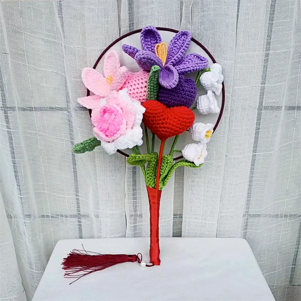 Hand-woven Rose Tulips Bouquet Finished Imitation Flower Weaving By Bridal Wedding Bouquet  Accessories Valentine's Day Gifts