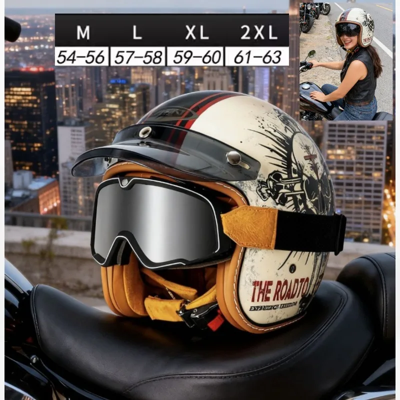 

New Retro Motorcycle Helmet 3 4 Half Face Vintage Cruiser Helmet for Men Winter Riding