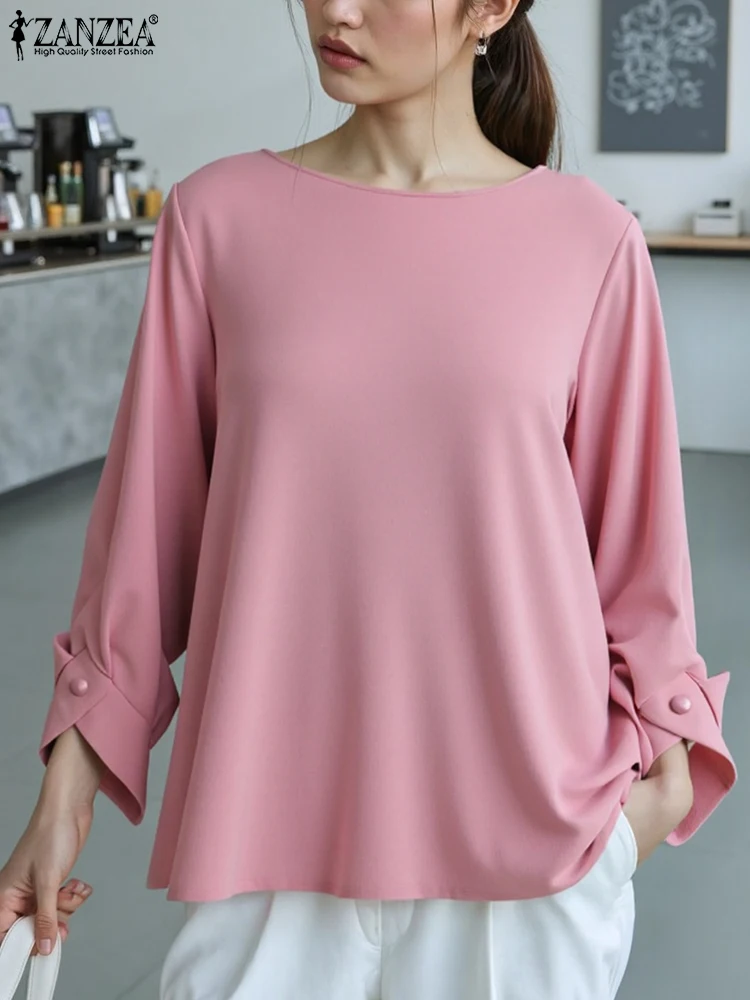 

ZANZEA Elegant Office Women Blouse 2025 Fashion Autumn Tunic 3/4 Lantern Sleeve Solid Color Tops Casual Shirts Streetwear Blusas