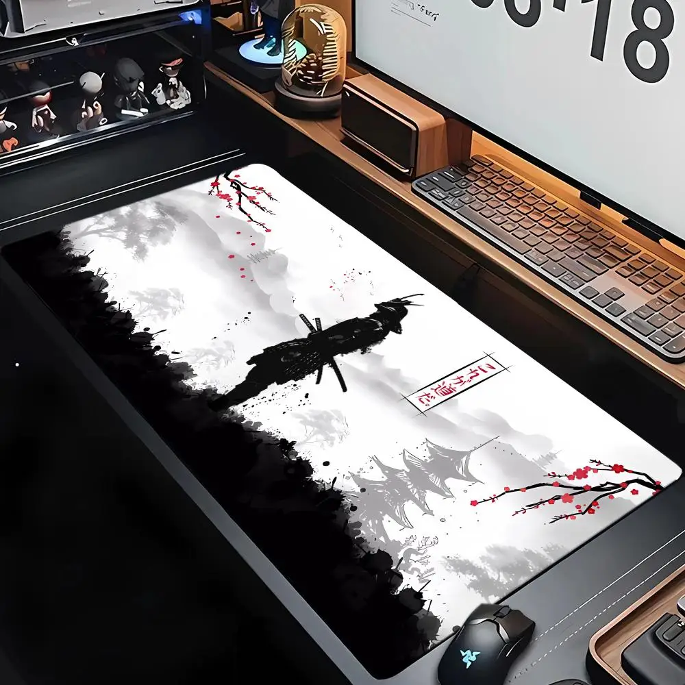 

Japanese Samurai Mouse Pad Large Computer Office Game Table Mat XXL Rubber Anti-slip Stitched Edges Keyboard Mats Long Desk Pads