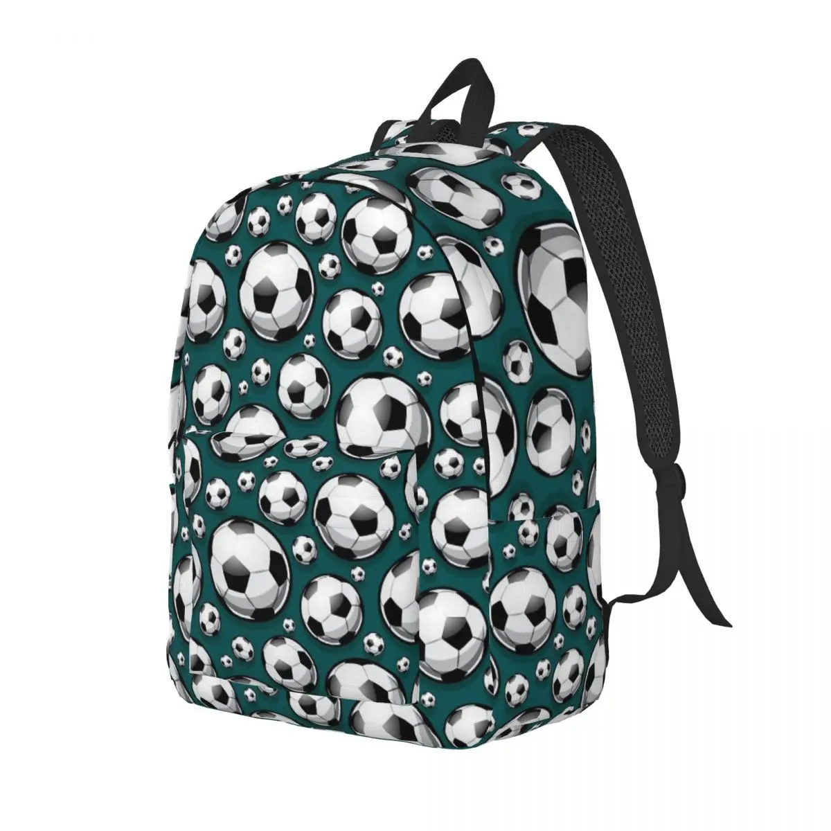 Soccer Balls Pattern Blue Football Backpack Middle High College School Student Sports Bookbag Teens Daypack Hiking