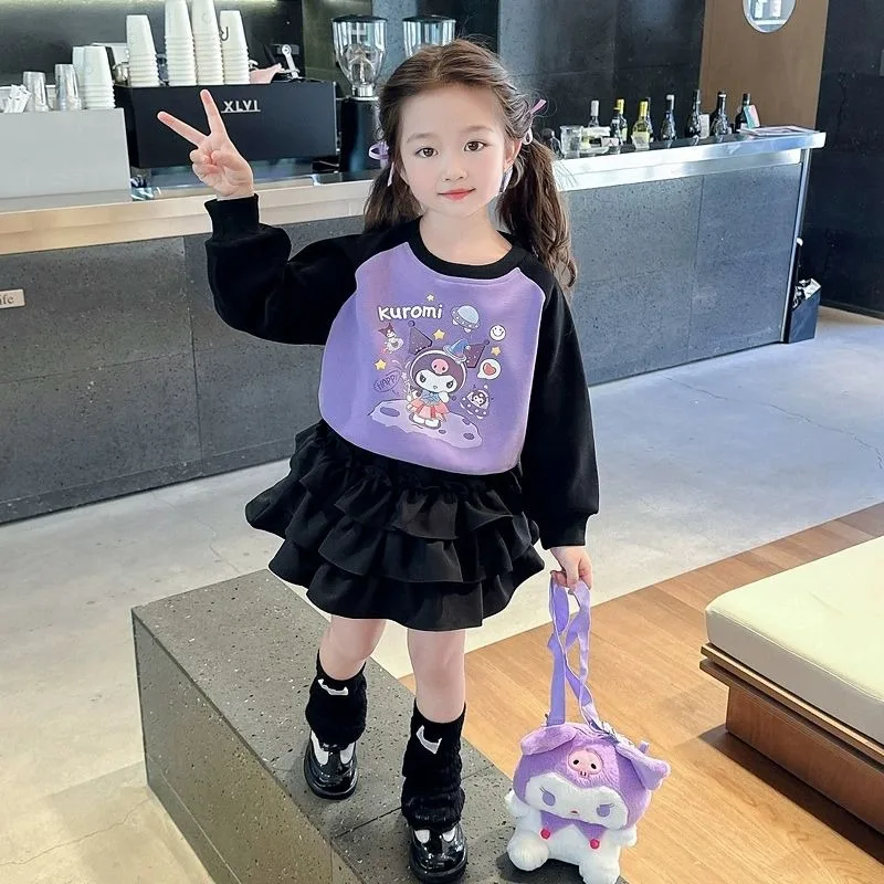 Kawaii Kuromi Sanrio لطيف الكرتون هوديي كعكة تنورة طالب رياضية طويلة الأكمام قميص سترة طالب هدايا عيد ميلاد للأطفال