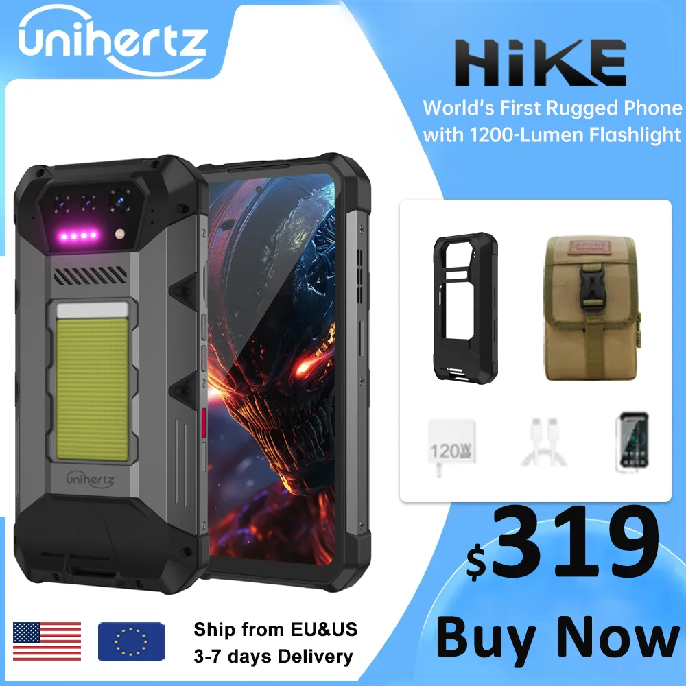 

Unihertz 8849 Hike Smartphone Android 14 With 200 Meter Flashlight LED 23800mAh 24GB 512GB Dual Speaker Helio G200 IP68/IP69K 4G