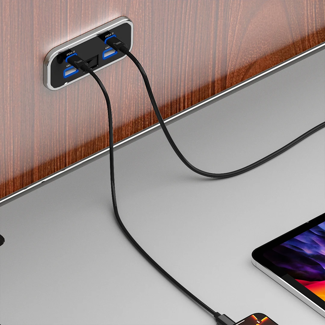 76 W Dual PD Dual QC3.0 Typ C USB Schnellladegerät 3.0 mit Schalter Schnellladung 4 Ports Power Panel für Bus ATV Auto LKW Marine – Detail 8