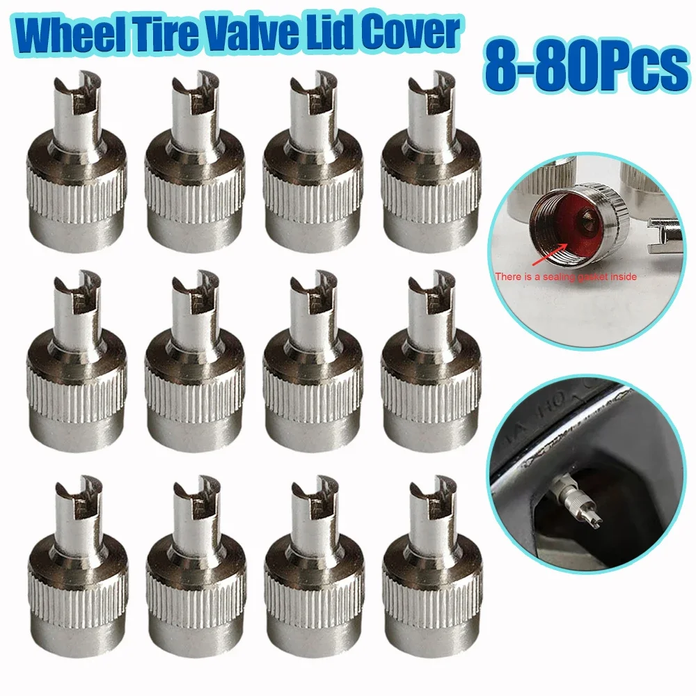 4-80Pcs Copper Slotted Slot Tire Valve Stem Cap with Core Remover Tool for Auto Motorcycle Bike Tire Wheel Stem Air Valve Cap