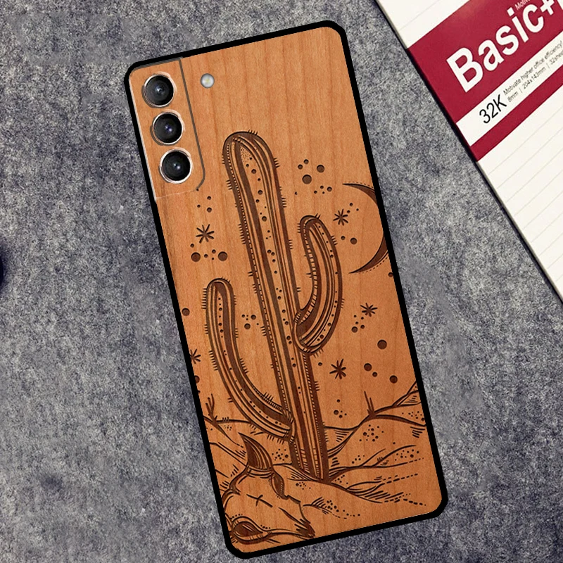 Tree Rose Skull Cactus Wood Case For Samsung Galaxy S24 S22 S23 Ultra Note 20 S9 S10 Note 10 Plus S20 FE S21 FE Cover