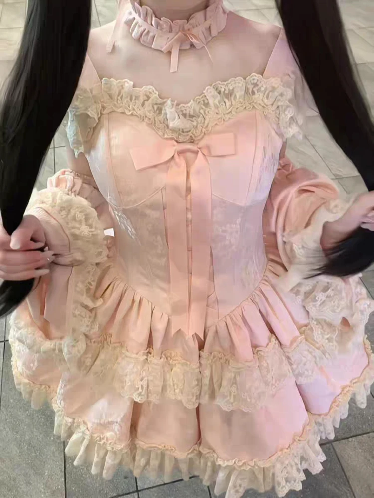 Kawaii Lolita Suits Japanese Party Dress Women Y2k Korean Sweet Fairy New Design Puffy Dress 2 Piece Dress Sets 2000s Vintage