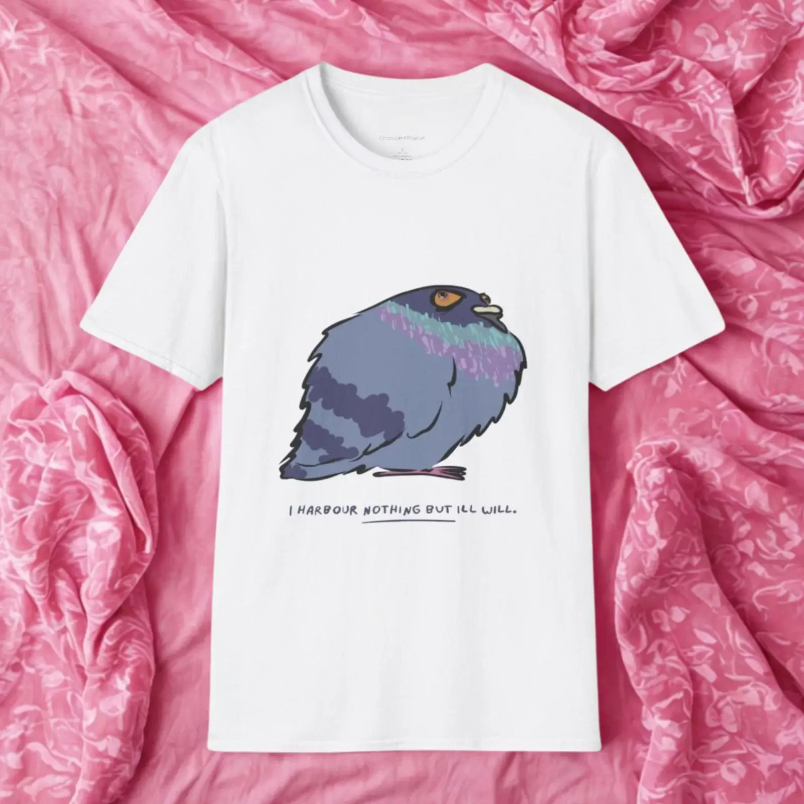 I harbour nothing BUT ill will pigeon lovers t shirt vintage Washed Unisex Stylish Breathable Top For Everyday Wear Comfortable