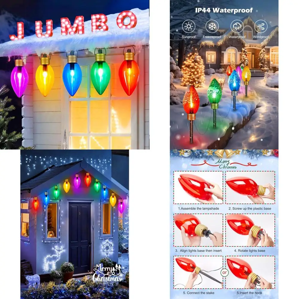 11ft 5 LED جامبو C9 أضواء عيد الميلاد في الهواء الطلق للمسار والحديقة، زينة متعددة الألوان مقاومة للماء لساحة العطلات والحديقة