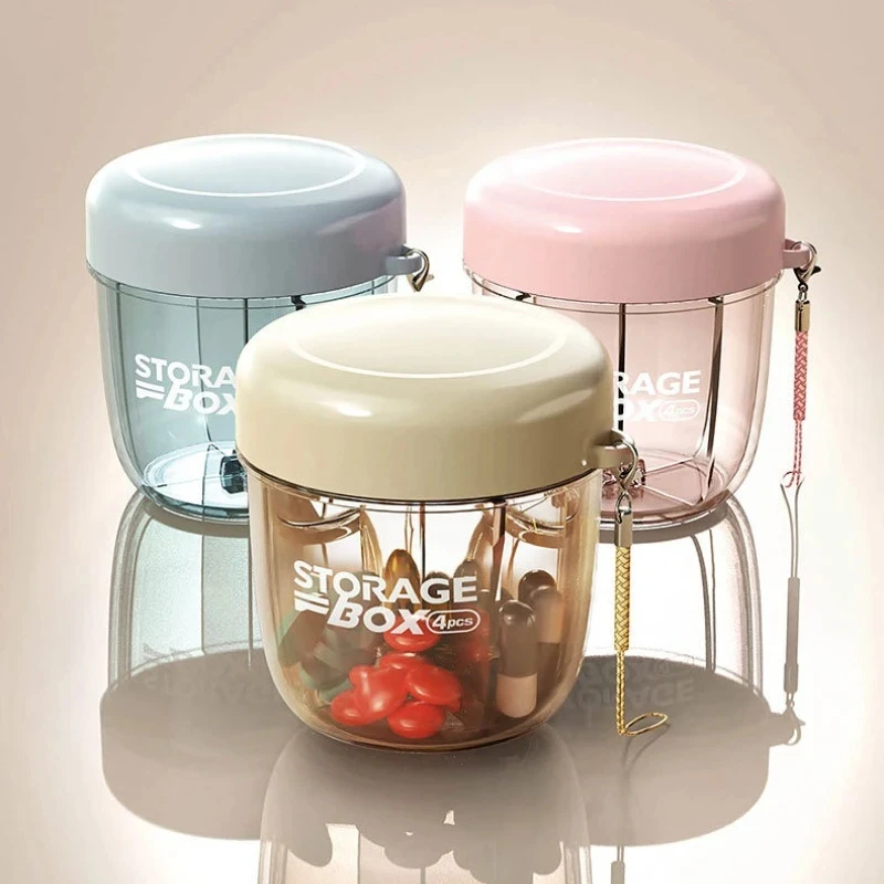 

Cute Portable Pill Case With Cutter Function Leakproof Travel Pill Organizer 4 Compartments Medicine Storage Box For Daily Use