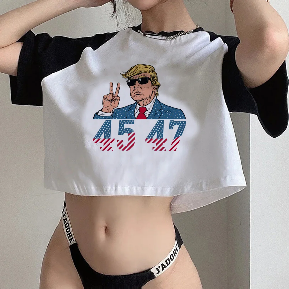 Trump 2024 graphic  trashy gothic  crop top Woman streetwear  kawai hippie aesthetic t-shirts crop top