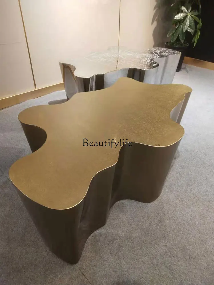 Stainless Steel Shaped Coffee Table Living Room Art High Sense Irregular Light Luxury Metal Coffee Table