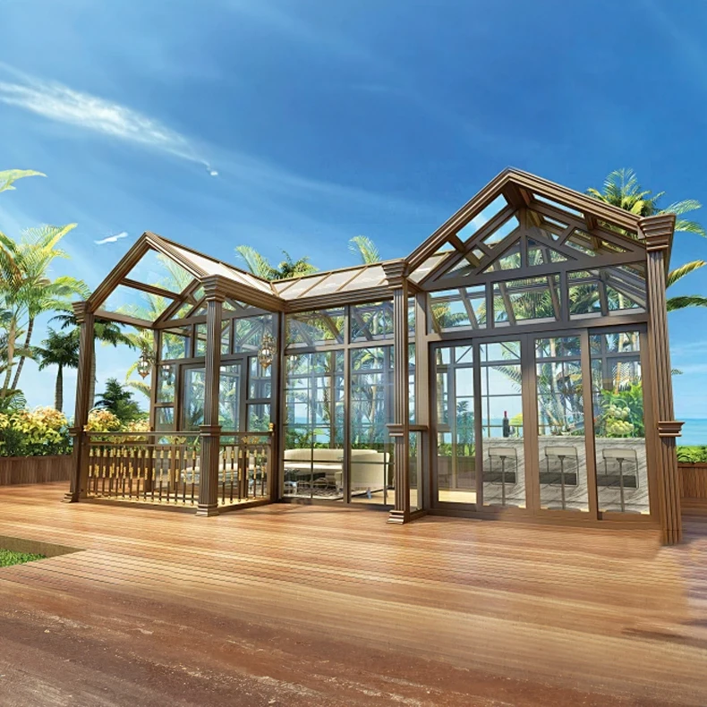 FrenchStyle Sunroom Flat Sliding Aluminum Alloy Tempered Glass Waterproof for Home Office Villa sunroom