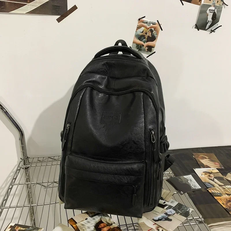 Mochila de Color sólido con cremallera de PU, cinturón de cojín de aire de gran capacidad, mochila Simple de moda, bolso suave con mango, superventas, 2024