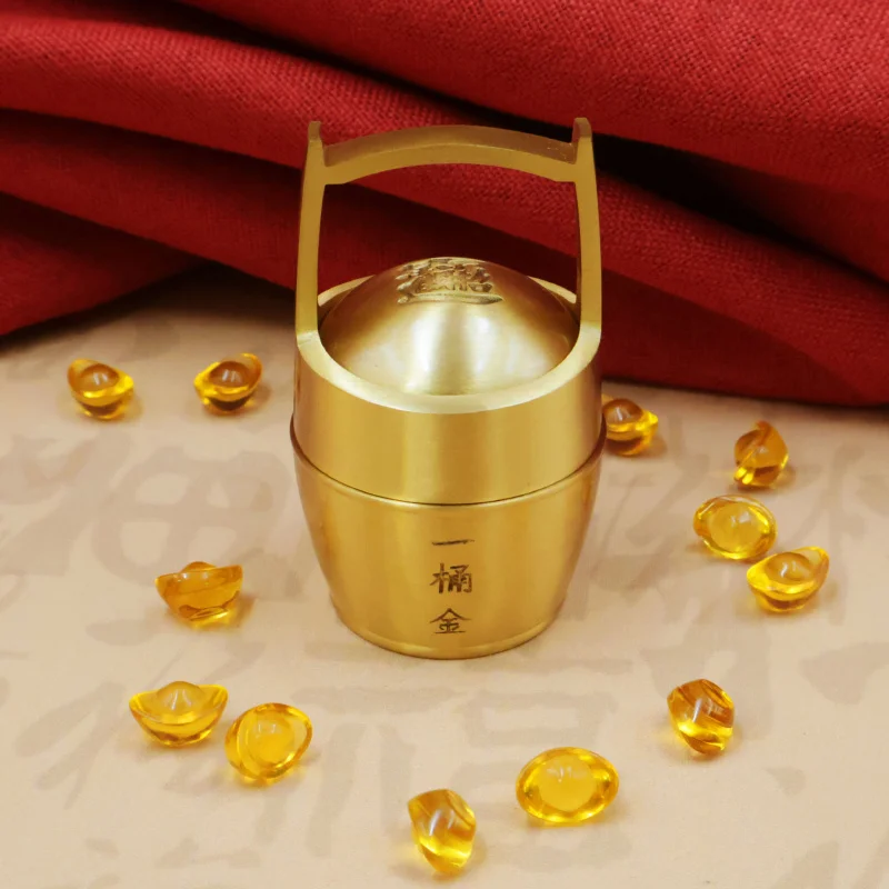 Brass of Gold Rotating Ornament Landscape Copper Jar One Bucket of Rivers and Mountains Creative Office Wine Cabin