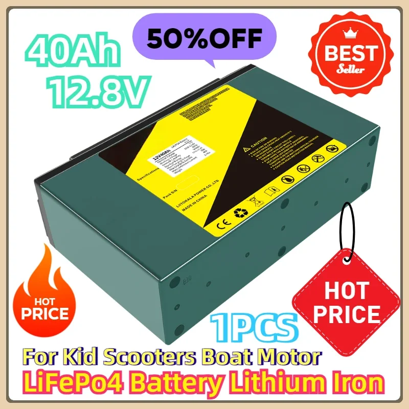 

1PCS 12.8V 40Ah LiFePo4 Battery Lithium Iron Phosphate 12V LiFePo4 Rechargeable Battery For Kid Scooters Boat Motor