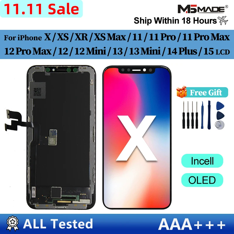 OLED X ЖК-дисплей для iPhone XR XS MAX 11, дисплей, 3D сенсорный экран, замена экрана 12 14 Plus 11 Pro, incell 12 Pro Max, дисплей 13 минут