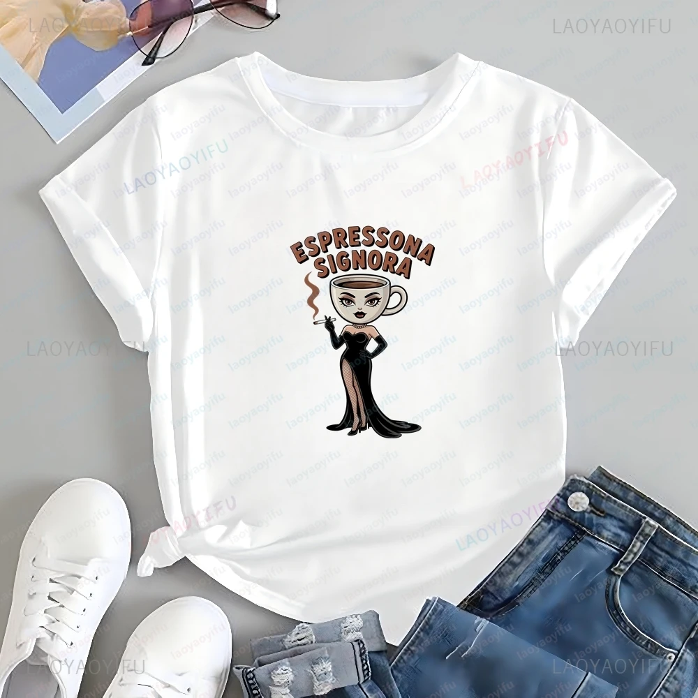 Newly Launched Ballerina Cappuccina Summer Short-sleeved Shirt Suitable for Both Men and Women, Large-sized T-shirt with Pattern