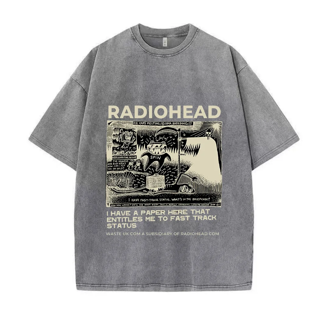 Radiohead T Shirt Men Vintage Classic Tees North America Tour Rock Boy Camisetas Hombre Hip Hop Street Wash Cotton Oversized Top