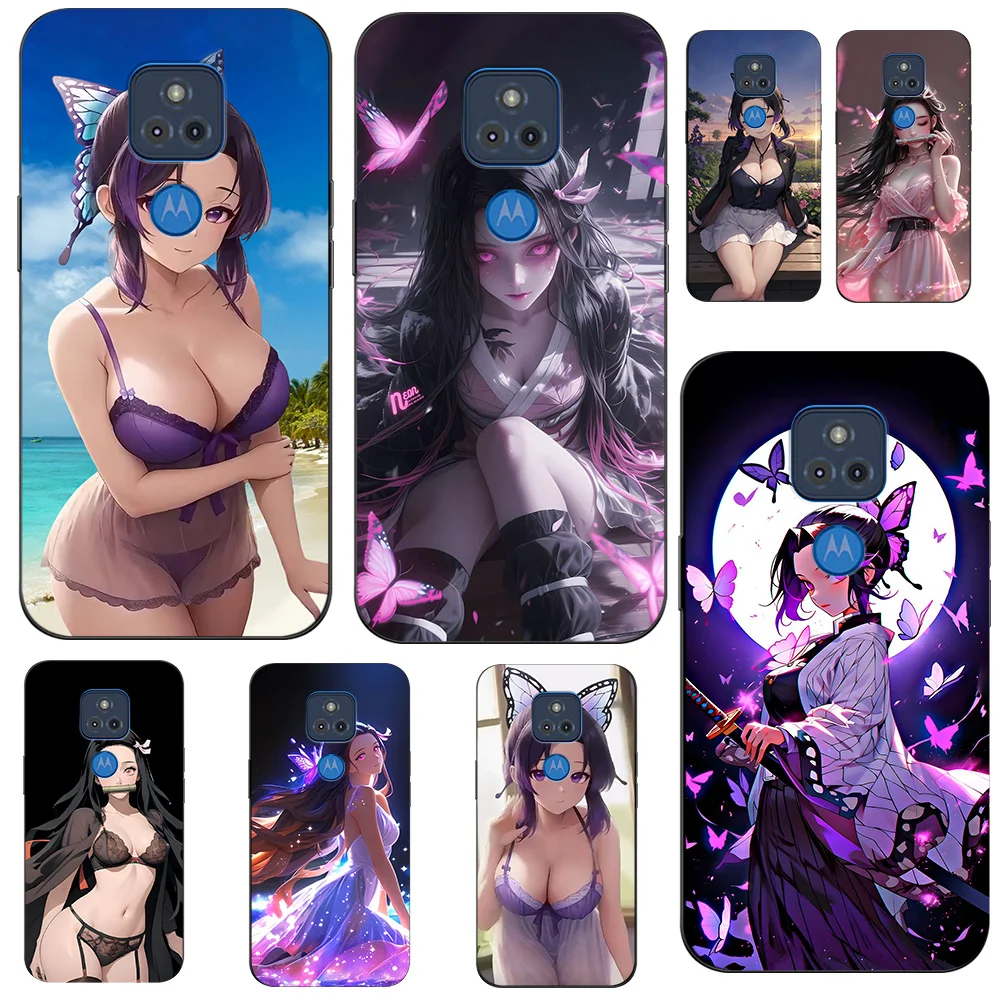 For Motorola Moto G PLAY 2021 Phone Case Soft Silicone Protective Black Tpu Case Demon Slayer NezukoBikini