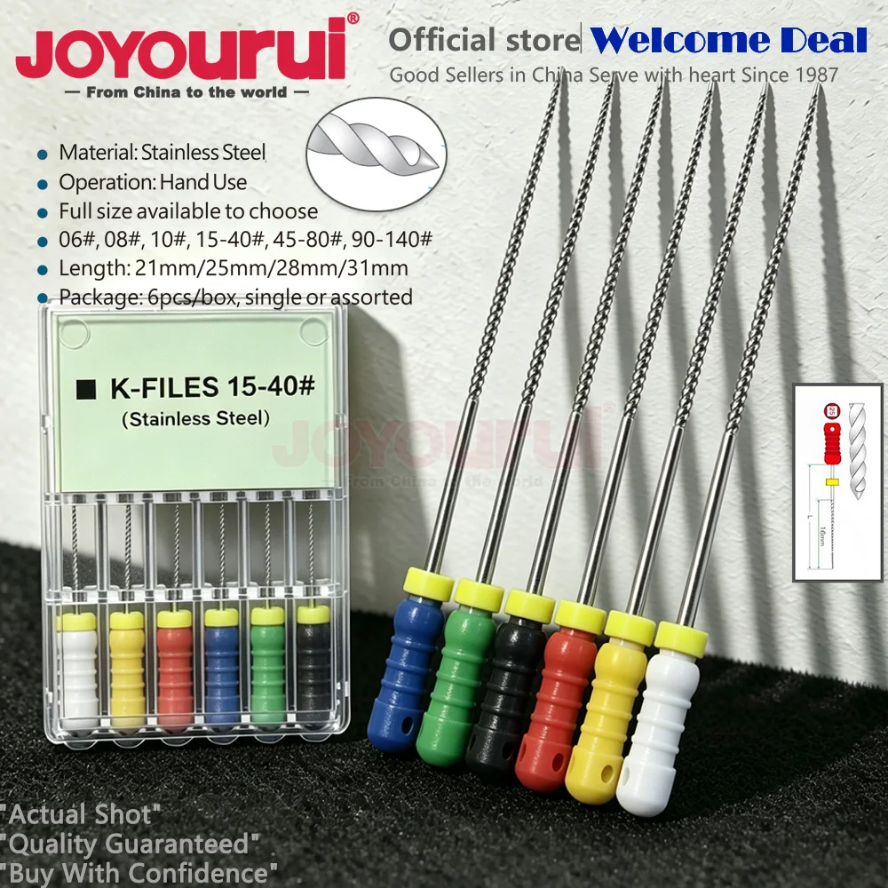Dental K Files Stainless Steel Endodontic File Hand Use Root Canal Shaping Instrument #15-40 Assorted 6Pcs/Box Hot Sale Supplies