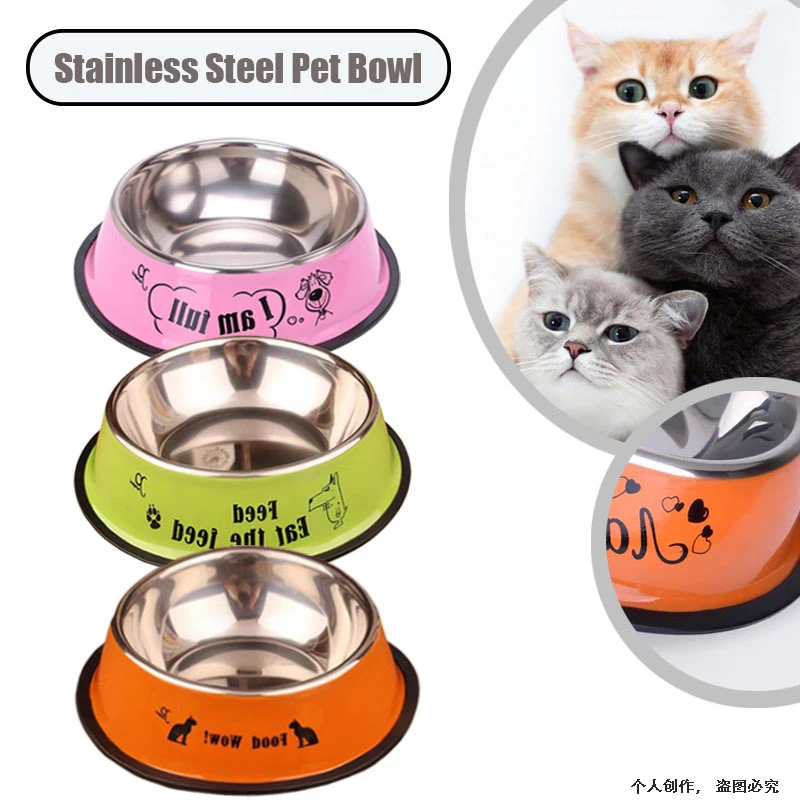 1pcs Pet Dog Stainless Steel Bowls Non-slip Anti-fall Bowls Cats Drinking Feeder Pet Dogs Cats Feeder