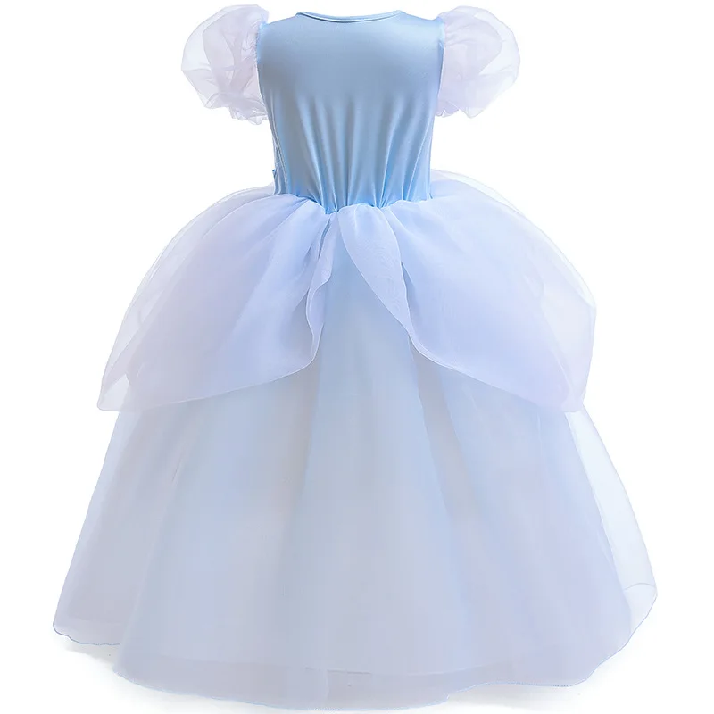 Halloween Role Play Costume Girl Embroidered Bubble Sleeves Princess Dress Carnival Birthday Party Lace Mesh Fluffy Dress