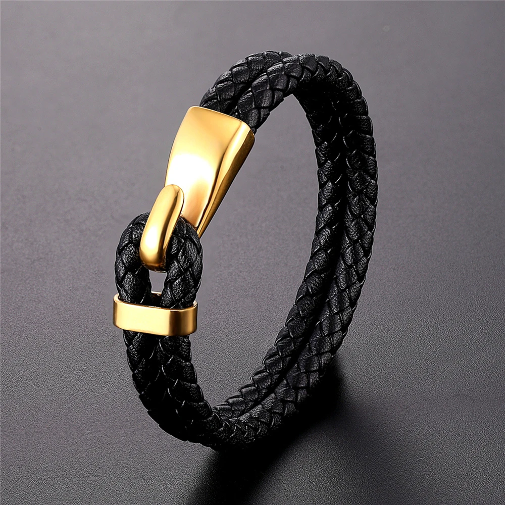 2023 High Quality Creative Black Multi-layer Leather Bracelet Men Stainless Steel Anchor Bracelet Fashion Bangles Gifts Pulseras