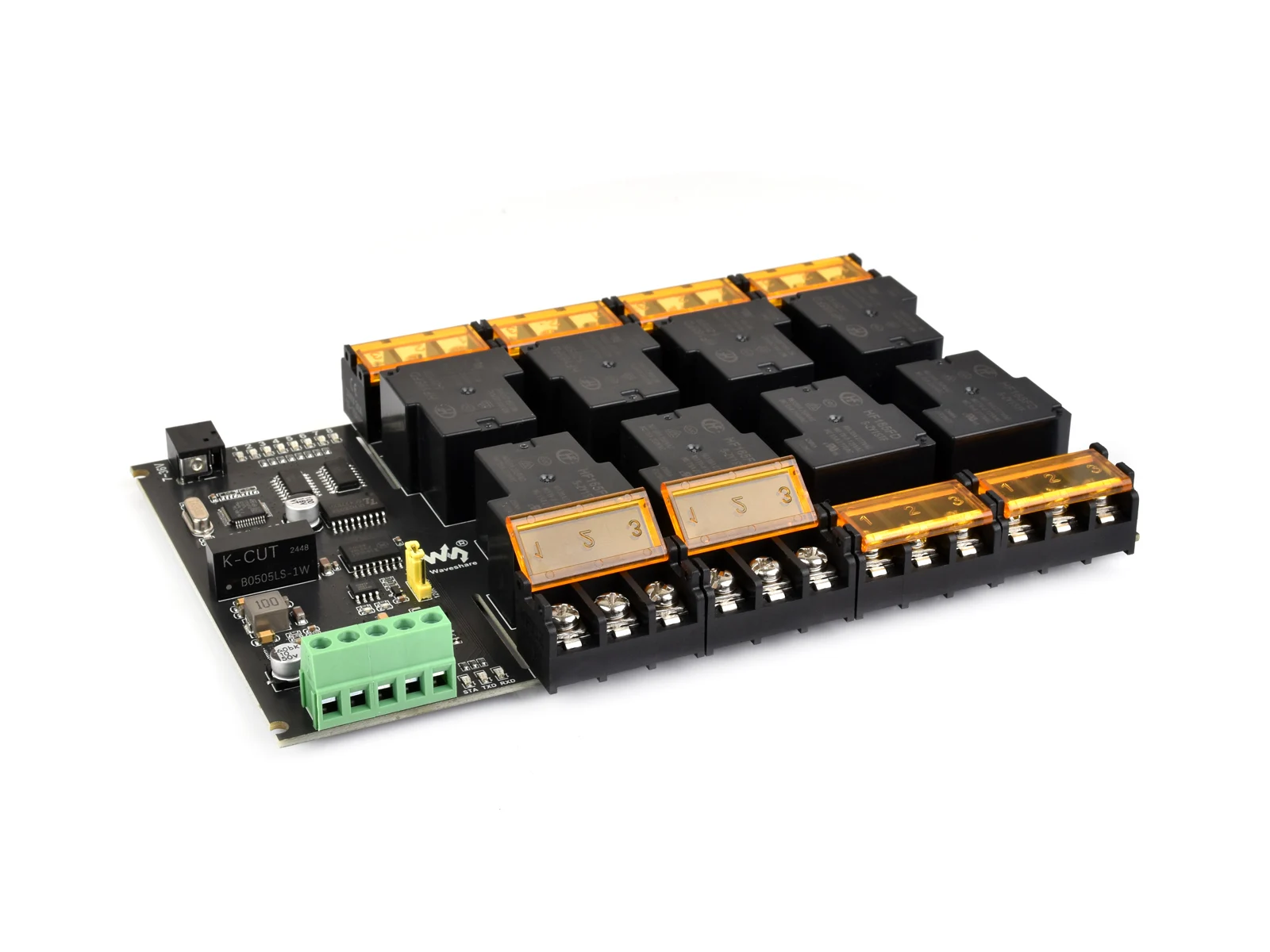 Módulo de relé industrial Modbus RTU de 8 canales (E) con interfaz RS485, alta corriente de 30 A, circuitos de protección de aislamiento múltiple, riel-mo
