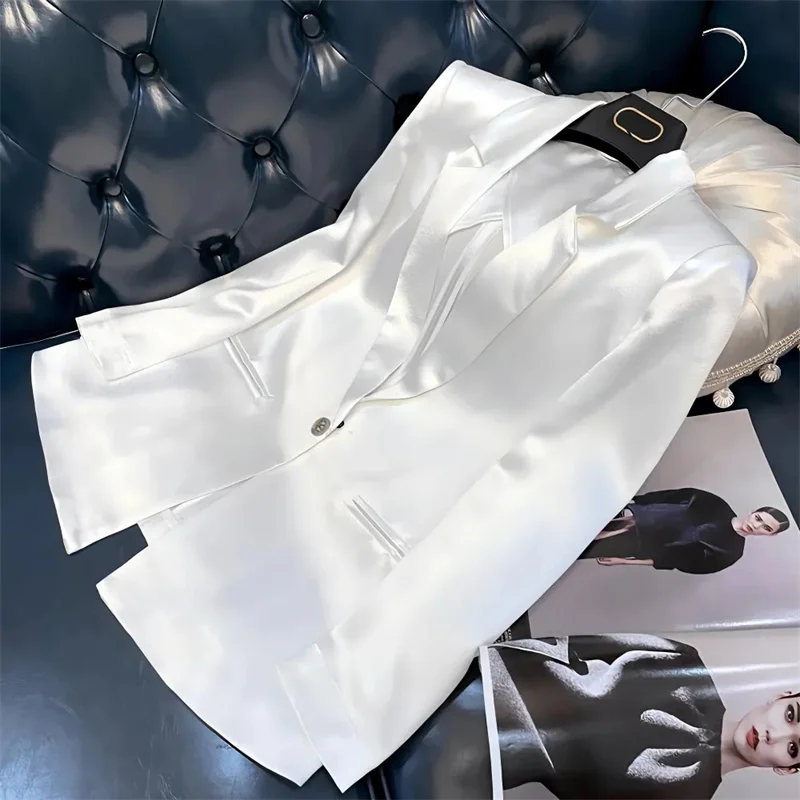 Women\'s White Blazer 2023 Spring Autumn Outerwear Female Fashion One Button Top High-quality Triacetic Acid Small Suit Coat