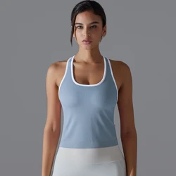 Women Sports Bra Striped Yoga Vest Running Sports Bra Summer Short Sleeve Breathable Stretchy GYM Yoga Slim Fitness Active Top