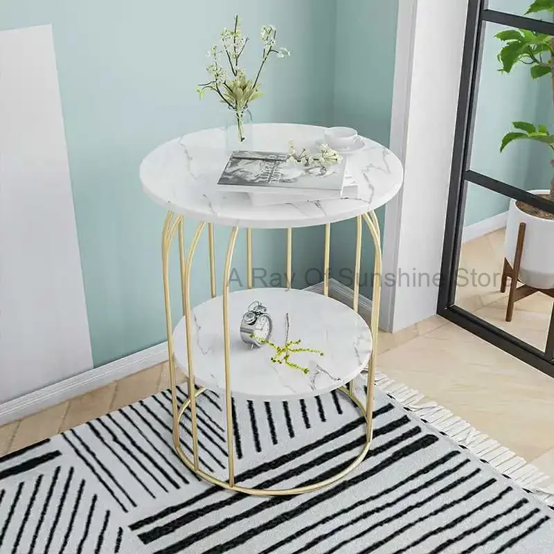 Luxury Small Coffee Table Marble Living Room Low Golden Coffee Table Modern Design Furniture Table Ronde Home Decoration