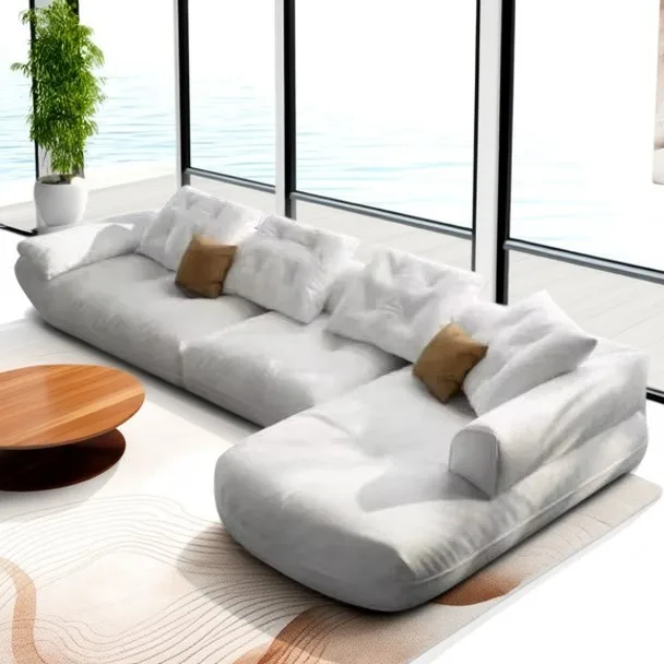 

Роскошный скандинавский современный кожаный диван для офисной гостиной, итальянский со съемными чехлами из перьев