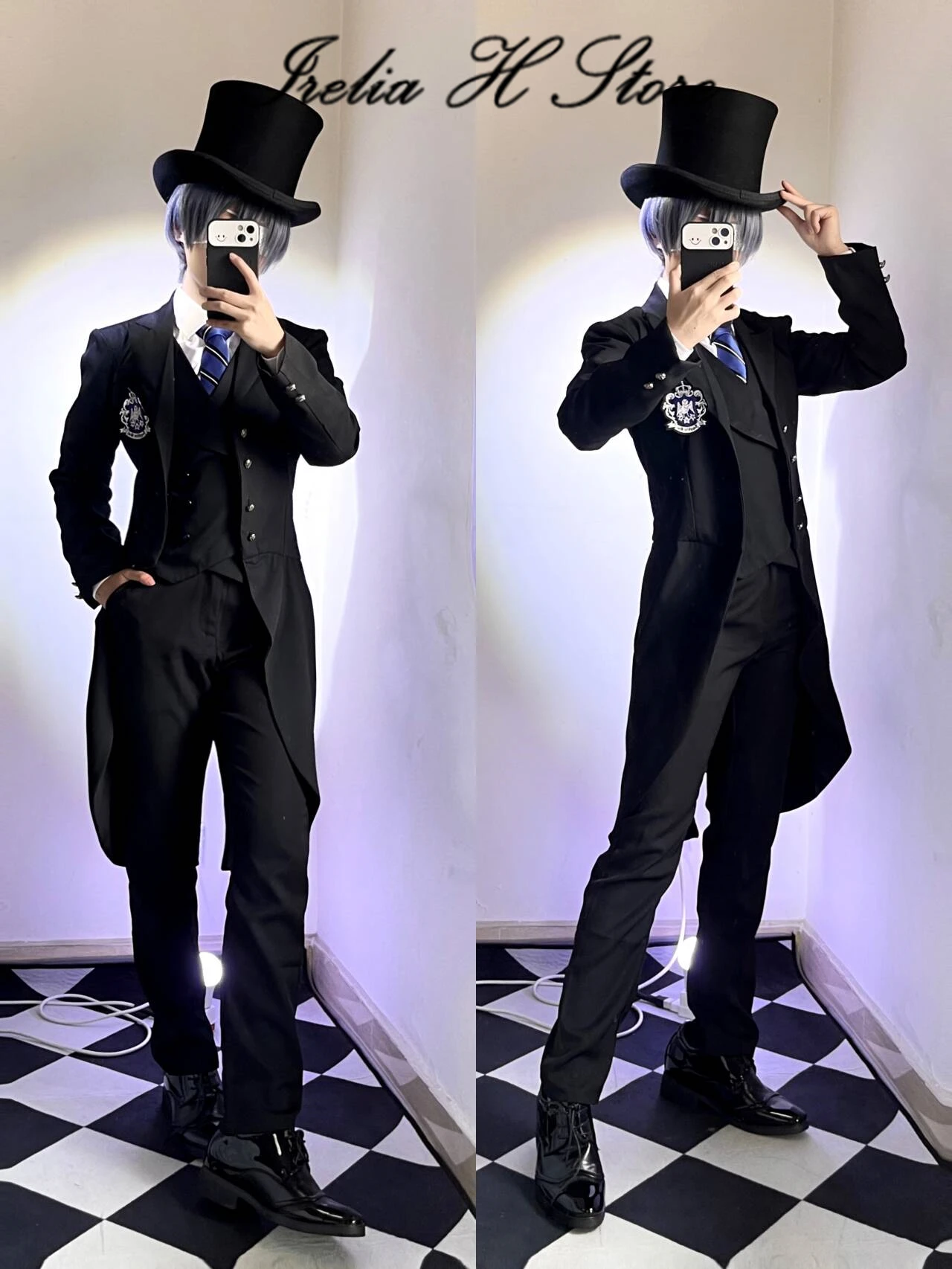 Irelia H Store Ciel Black Butler -Public School Arc Ciel Phantomhive Cosplay Costume School uniform set winter trench image 4