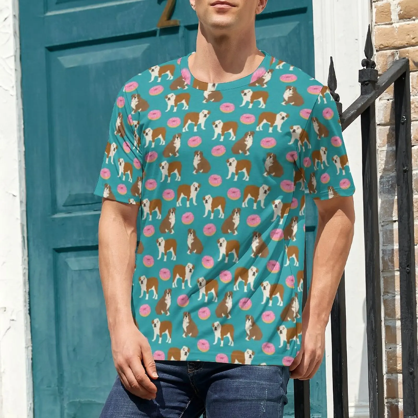 Doughnut T Shirt For Male English Bulldog Donuts Graphic O Neck T Shirts Summer Vintage Tops Short-Sleeve Plus Size Tees Gift
