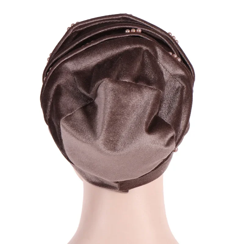 Inverno plissado gorro muçulmano veludo interior hijabs caps beading headwrap capa de cabeça islâmica cachecol chapéu esfrega turbantes para mulher