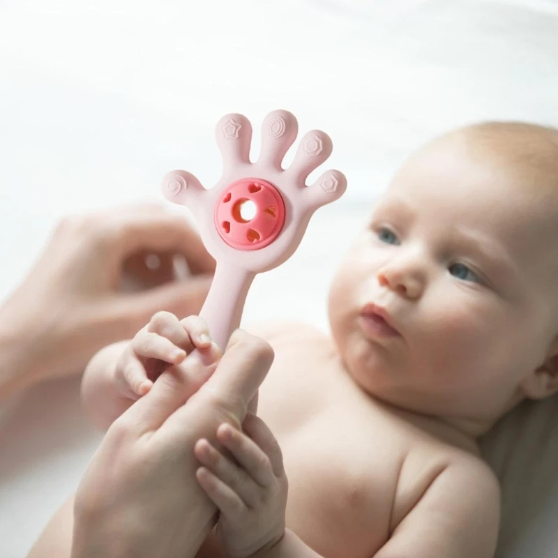 لعبة عضاضة للأسنان محمولة باليد على شكل راحة اليد الإبداعية لعبة هزاز تعليمية تعزز التطور السمعي والتسنين 15UB #6