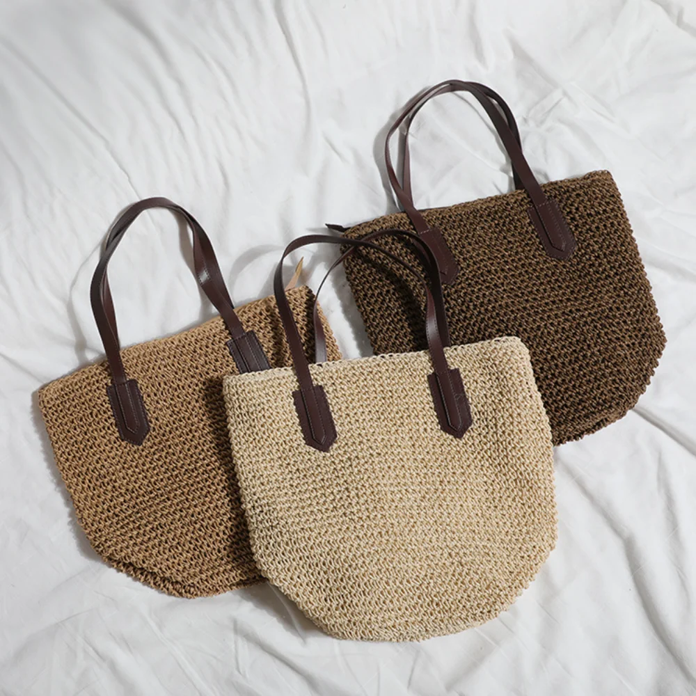 Sac à main de grande capacité pour femmes, sac de paille bohème rétro simple, sac de plage d'été, rangement de loisirs, sac à provisions à la mode, 2024