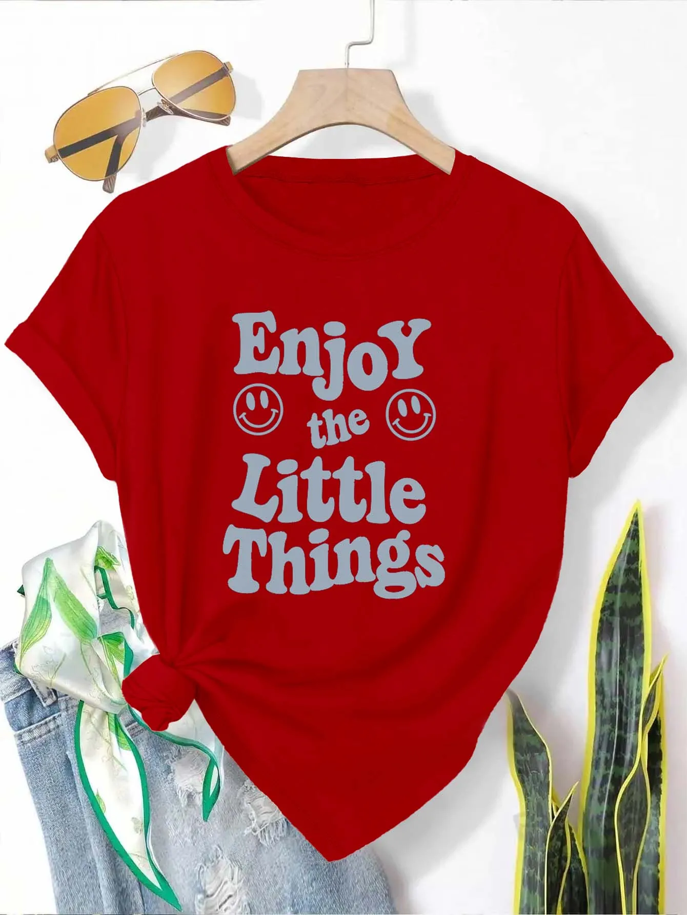 Plus Size "Enjoy The Little Things" Graphic Tee Elegant And Fashionable Top For Those Who Cherish Life's Delights