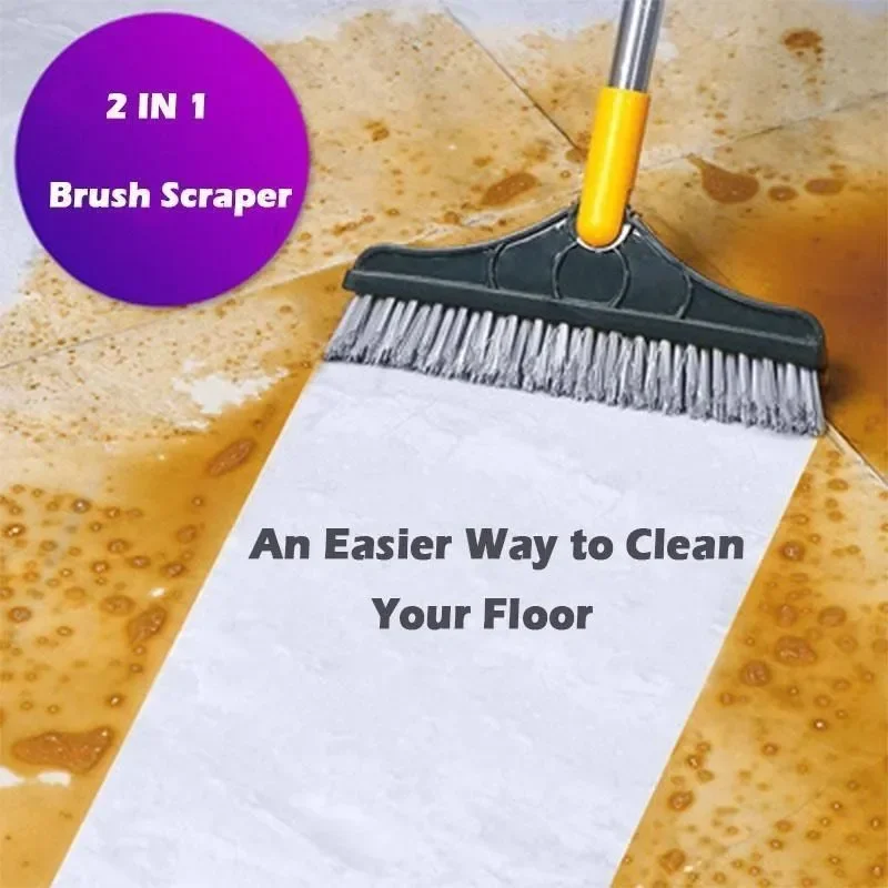 Household Cleaning Scrub Brush Floor Bathroom Cleaning Tools with Long Handle Silicone Scraper Toilet Brush for Glass Tile